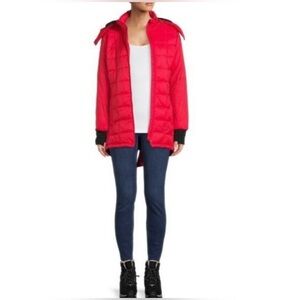 NWOT Swiss Tech Mid-length Red Puffer Jacket Coat Parka - Detachable Hood Size L
